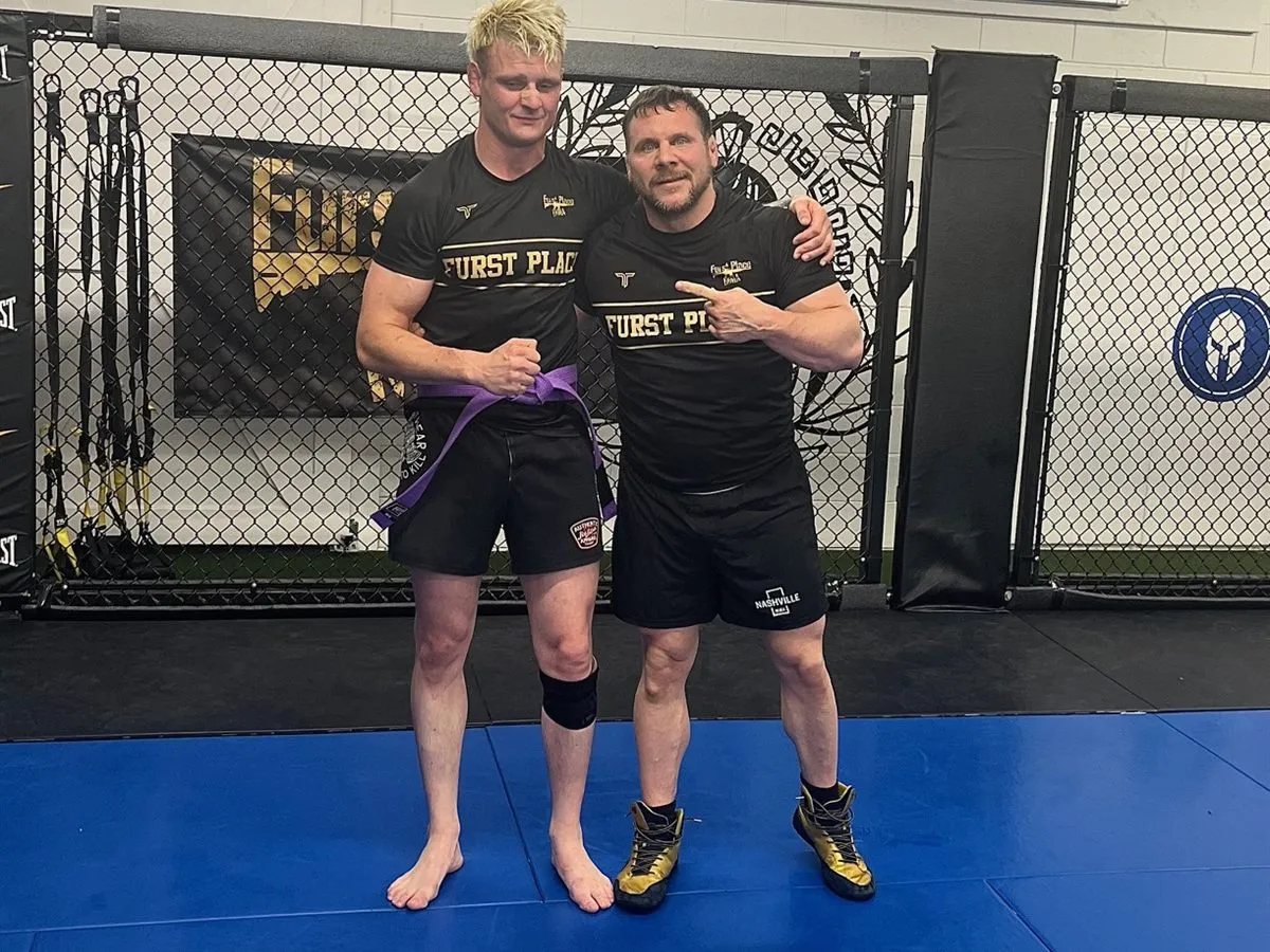 Training partners on the matted floor at Furst Place MMA in Hendersonville